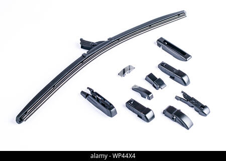 Frameless wiper blade with adapters on isolated white background Stock Photo