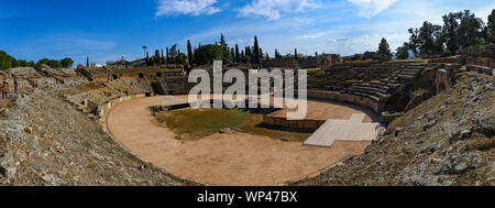 Roman amphitheatre of the ruins of Merida in the romanic city of Emerita Augusta, Stock Photo