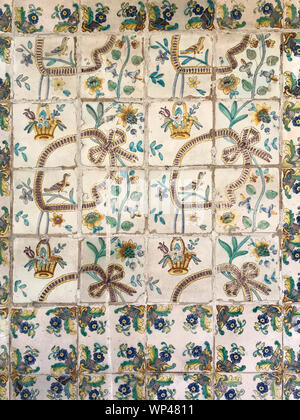 Spanish tiles in an outdoor public courtyard in Valencia, Spain, depicting, flowers, fruits Stock Photo