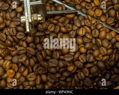 Freshly roasted coffee beans in cooling tray Stock Photo