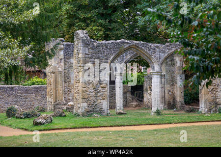 The folly ruins of a Benedictine monastery also known as St Mary's Abbey in Abbey Gardens, Abingdon-on-Thames, Oxfordshire, south-east England, UK Stock Photo