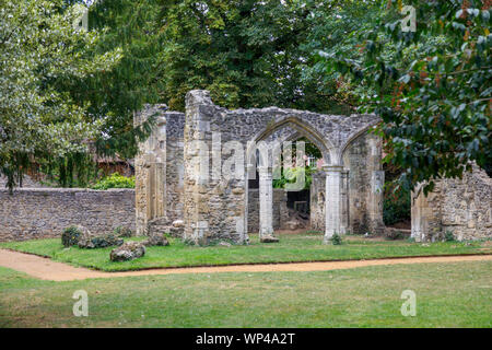 The folly ruins of a Benedictine monastery also known as St Mary's Abbey in Abbey Gardens, Abingdon-on-Thames, Oxfordshire, south-east England, UK Stock Photo