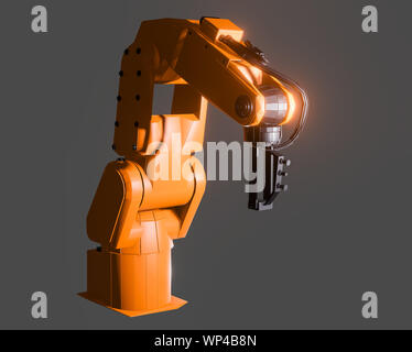 Industrial robotic arm isolated on grey background. 3D illustration Stock Photo