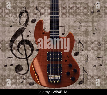 Illustration of abstract grunge retro musical background with guitar. Stock Photo