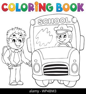 Coloring book school bus theme 4 Stock Vector