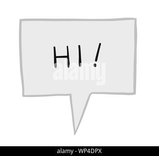 Vector illustration hi in speech bubble. Hand drawn. Colored outlines. Stock Vector