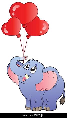 Cute elephant with a heart shape balloon cartoon hand drawn vector ...