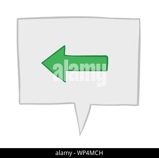 Vector illustration arrow showing left in speech bubble. Hand drawn. Colored outlines. Stock Vector