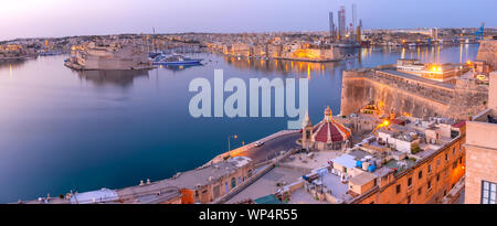 Valletta and the Grand Harbor at dawn. Malta. Stock Photo