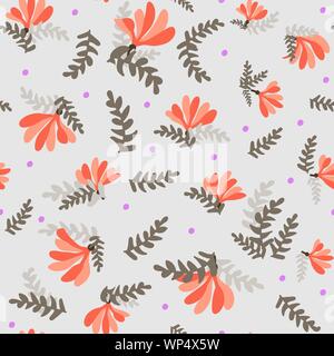 seamless vector pattern with orange flowers and leaves on light background Stock Vector