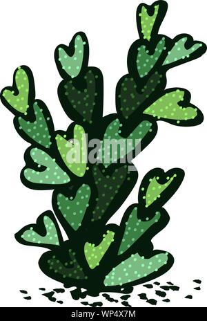 illustration of single lonenly cactus with heart shaped leaves Stock Vector