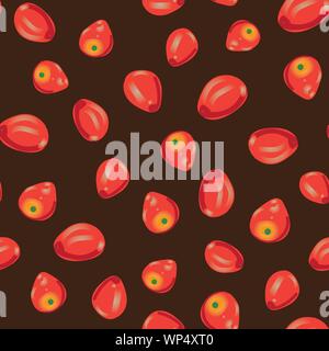 seamless vector pattern with cherry tomatoes on a dark background Stock Vector