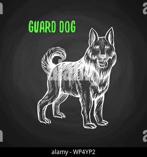 Guard dog in the style of chalk on a blackboard. Vector illustration of guard dog Stock Vector