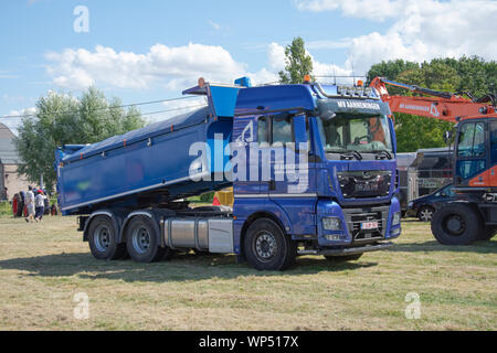 Kieldrecht, Belgium, 1 September 2019, Blue MAN TGS truck. For rough construction sites Stock Photo