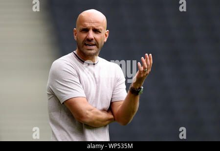 Milton Keynes Dons manager, Paul Tisdale during the Sky Bet League One match at Stadium MK, Milton Keynes. Stock Photo