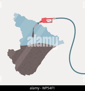 Map of Sergipe being fueled by oil. Gas pump fueled map. On the map there is glass reflection. Brazilian state. Conceptual. Oil producing or importing Stock Vector