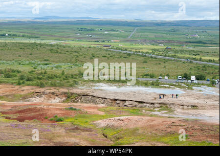 Geysir geothermal hot spring area, Sudhurland, Iceland Stock Photo