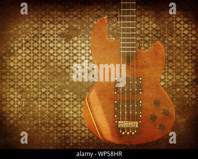 Illustration of abstract grunge retro musical background with guitar. Stock Photo