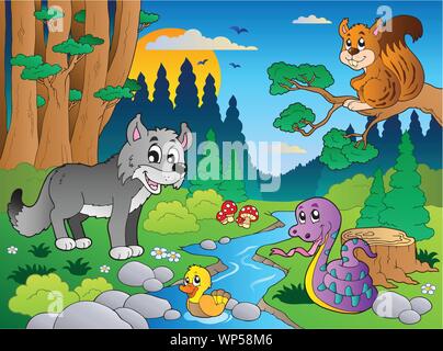 Forest scene with various animals 5 Stock Vector