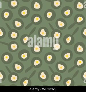 seamless vetor pattern with fried eggs, pans and plates Stock Vector