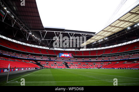 General view of the empty stadium ahead of the Euro 2020 Qualifying Group A match at Wembley Stadium, London. Stock Photo
