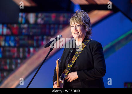 Katrina Leskanich ex Katrina and the Waves  in concert at Top Of The Top 2019 Sopot Festival in Opera Lesna (Forest Opera) in Sopot, Poland. August 13 Stock Photo