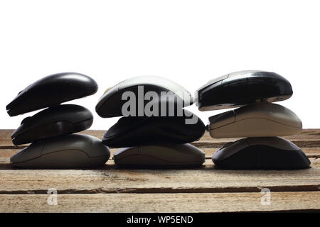 Computer Mouses on Wooden Background Stock Photo