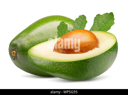 avocado with half of avocado and leaf isolated on a white background. Stock Photo