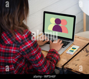 People Communicating Showing Computer Network And Together Stock Photo ...