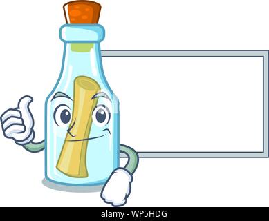 Thumbs up with board message in bottle isolated with cartoon Stock Vector