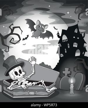Black and white skeleton theme image Stock Vector