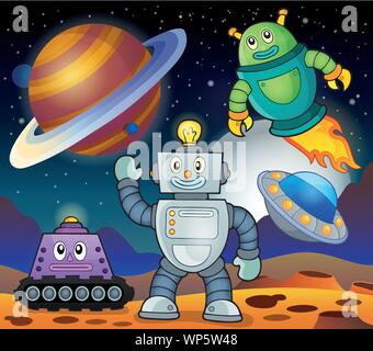 Space theme with robots 1 Stock Vector