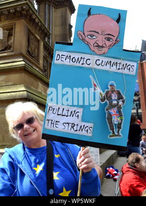 A protest to oppose Brexit and the suspension of Parliament in the run up to Brexit in Albert Square, Manchester, uk, on September 7th, 2019,  one of many protests taking place throughout the uk on the same day. Stock Photo