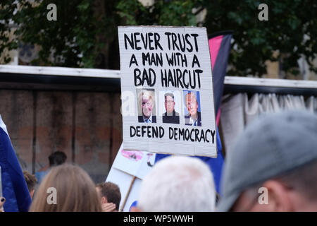 Westminster, London, UK. 7th Sep, 2019. Different groups of pro and anti Brexit demostrators in Westminster. Credit: Matthew Chattle/Alamy Live News Stock Photo