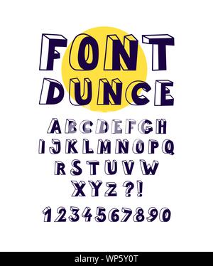 Font with volumetric linear letters. Vector. Letters for inscriptions. English alphabet, latin letters and numbers. Poster. Cartoon style. Stock Vector