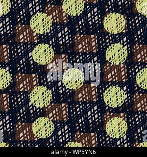 seamless vector pattern with polka dots on checkered background Stock Vector