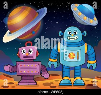 Space theme with robots 2 Stock Vector