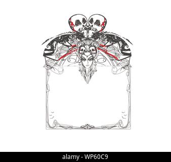 decorative halloween frame with witch and skulls Stock Vector