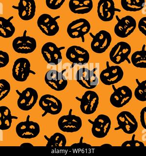 Seamless orange Halloween background with black pumpkin silhouettes. Suitable for textile, packaging, paper printing, simple backgrounds and texture. Stock Vector