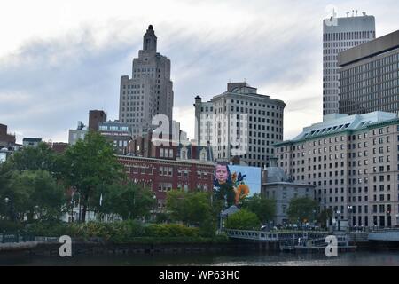 The Providence skyline as seen from across the Providence River, East Providence, Rhode Island Stock Photo