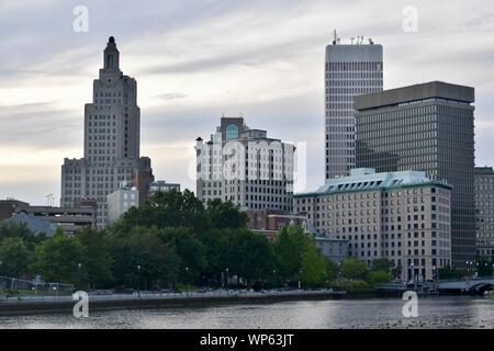 The Providence skyline as seen from across the Providence River, East Providence, Rhode Island Stock Photo