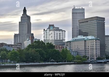 The Providence skyline as seen from across the Providence River, East Providence, Rhode Island Stock Photo