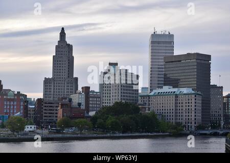 The Providence skyline as seen from across the Providence River, East Providence, Rhode Island Stock Photo