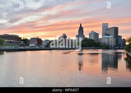 The Providence skyline as seen from across the Providence River, East Providence, Rhode Island Stock Photo