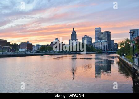 The Providence skyline as seen from across the Providence River, East Providence, Rhode Island Stock Photo