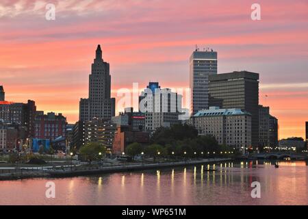 The Providence skyline as seen from across the Providence River, East Providence, Rhode Island Stock Photo