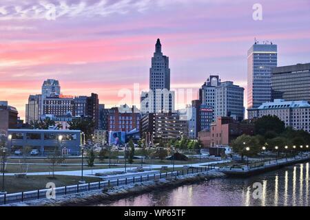 The Providence skyline as seen from across the Providence River, East Providence, Rhode Island Stock Photo