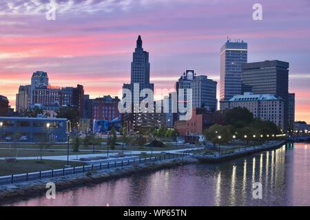 The Providence skyline as seen from across the Providence River, East Providence, Rhode Island Stock Photo