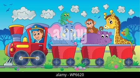 Train with animals in landscape Stock Vector