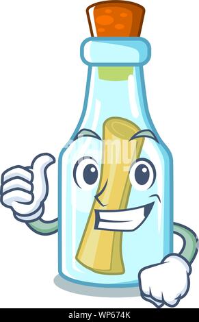 Thumbs up message in bottle on the cartoon Stock Vector